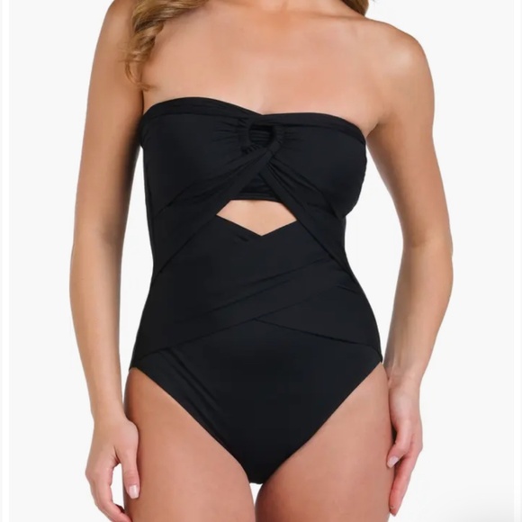 La Blanca Island Goddess Draped Bandeau One-Piece Swimsuit - Picture 3 of 11